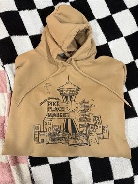 Pike Place Market Hoodie - Tan Graphic Pullover
